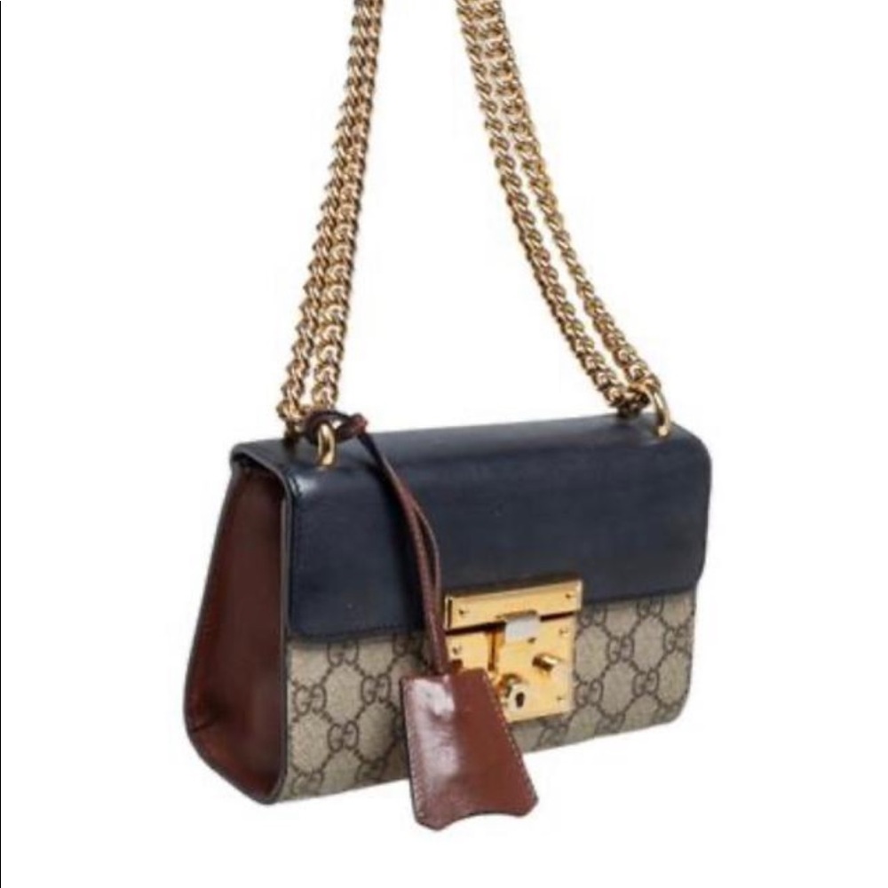Padlock Black/Beige Gg Supreme Small Black Brown Beige Leather Canvas Shoulder